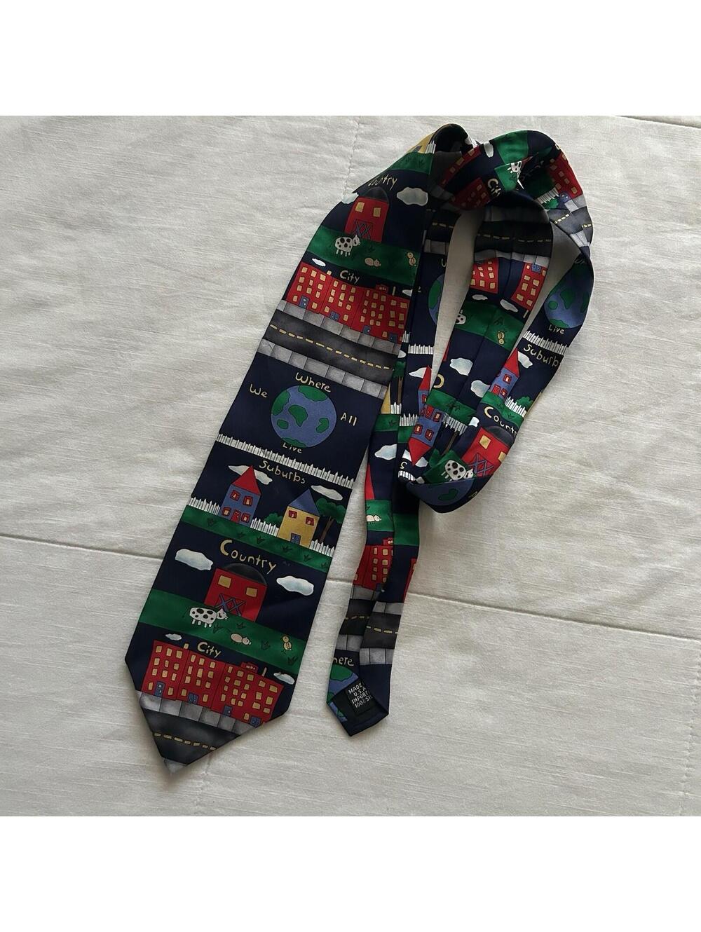 SAVE THE CHILDREN Silk Necktie Multicolored Kitschy Print